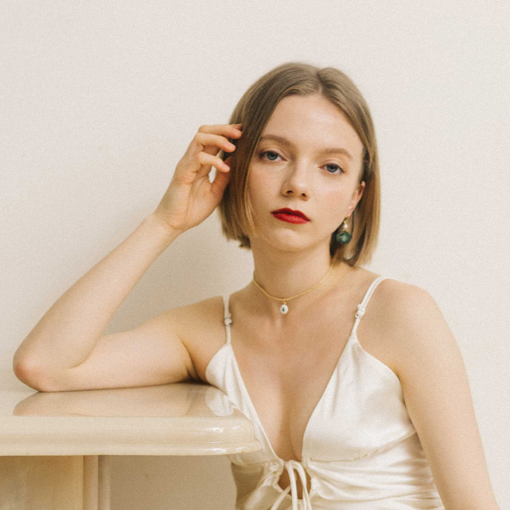 銀杏系列 Ginkgo Series - 法式綠銀杏珍珠耳環