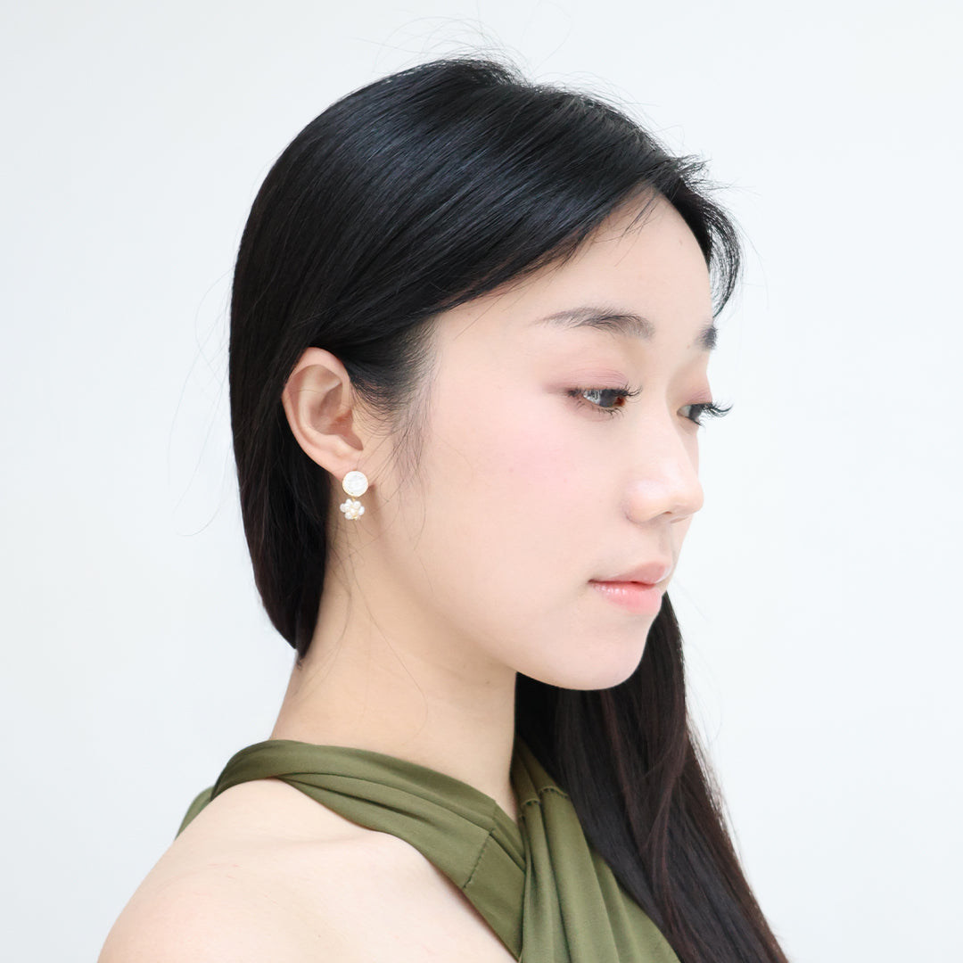 繡球花系列|金白小繡球花耳環 Hydrangea Series|Gold White Mini Hydrangea Earrings