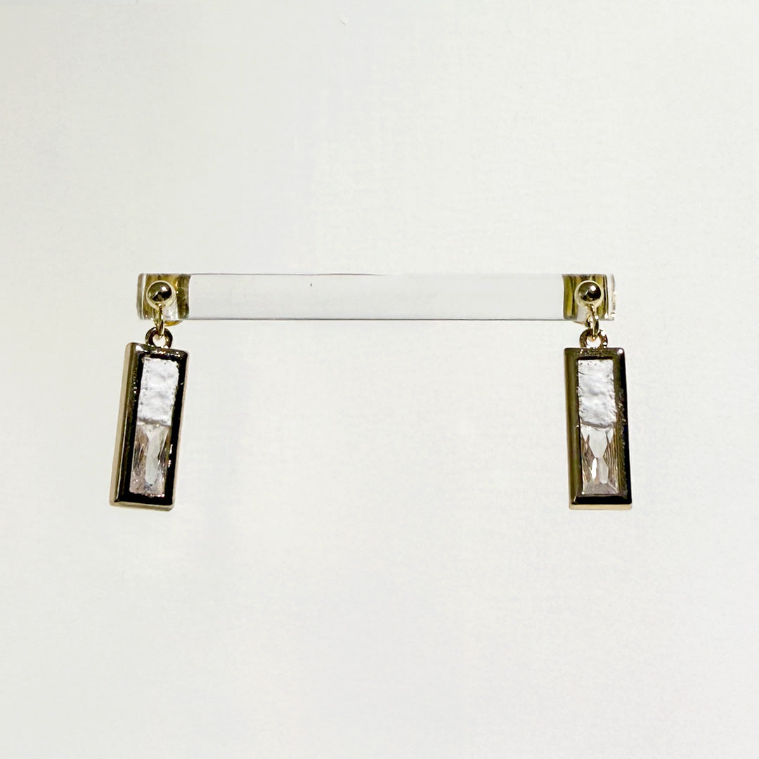 水晶系列 Crystal Series - 白晝/黑夜長方形水晶金耳環