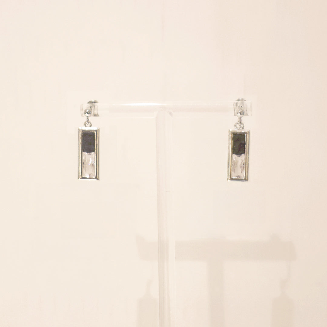 水晶系列|黑夜長方形水晶銀耳環 Crystal Series|Night Rectangular Crystal Silver Earrings