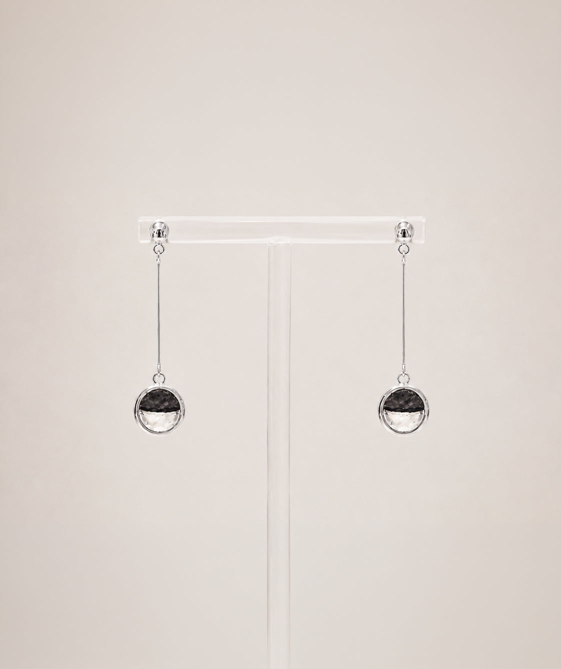 水晶系列|黑夜圓形水晶銀長耳環 Crystal Series|Night Round Crystal Silver Long Earrings