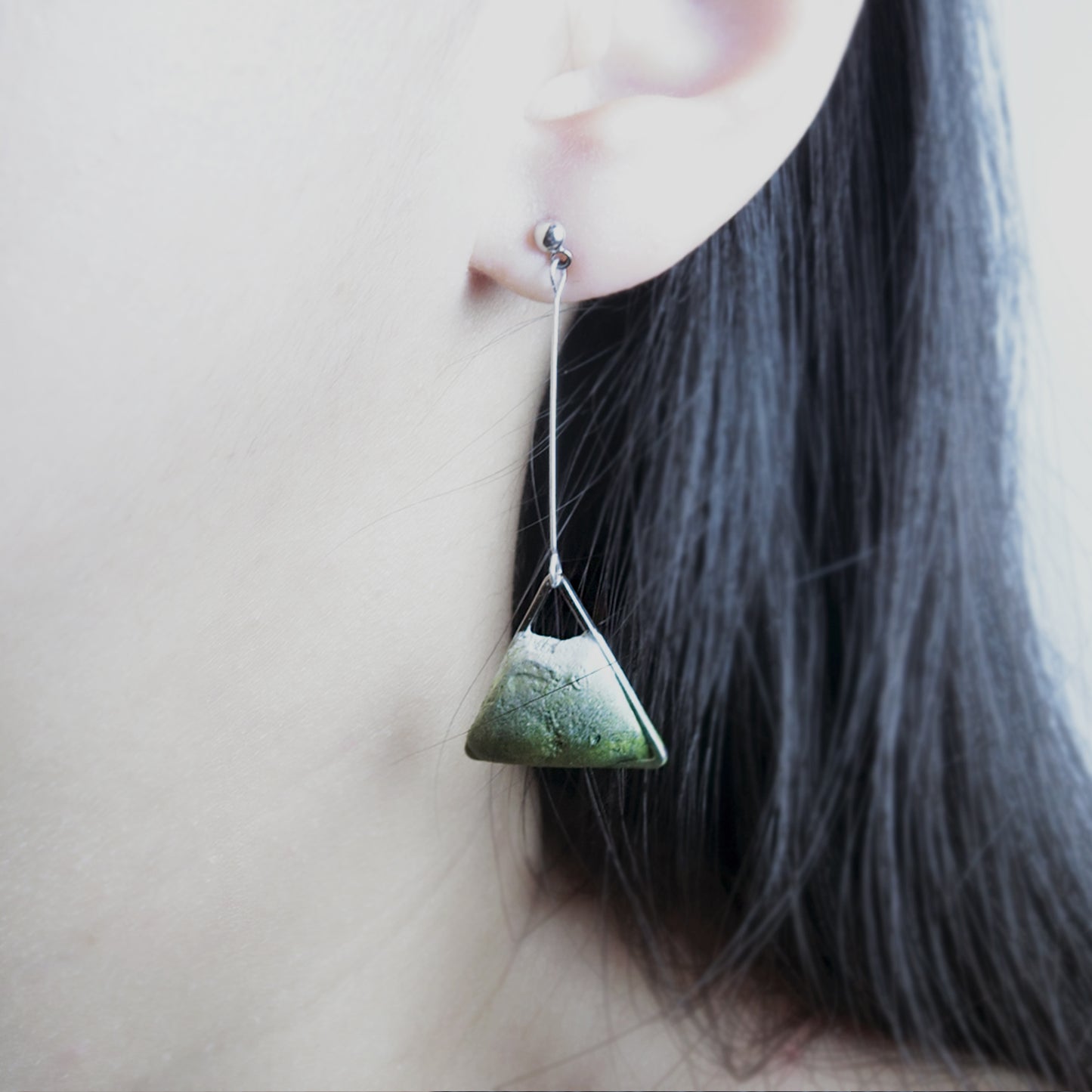 節氣系列|雨水(綠)垂吊水泥耳環 Solar term Series|Rain Water triangle cement earring