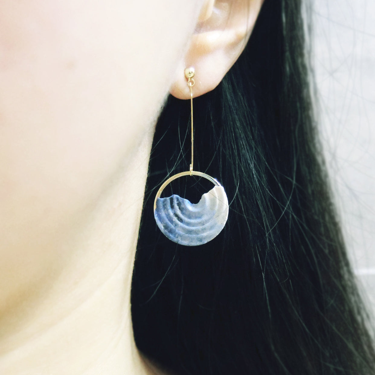 浮世繪系列|染藍海浪水泥耳環 Ukiyo-e Series|The wave circular cement earring