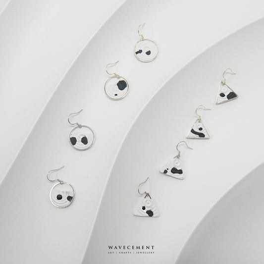 混色水紋系列|潑墨垂吊水泥耳環 Mixed Wave Pattern Series|Black and White Cement Earrings