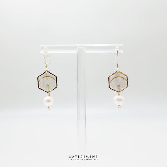 珍珠系列|線條珍珠水泥耳環 Pearl Series|Line Pearl Cement Earrings