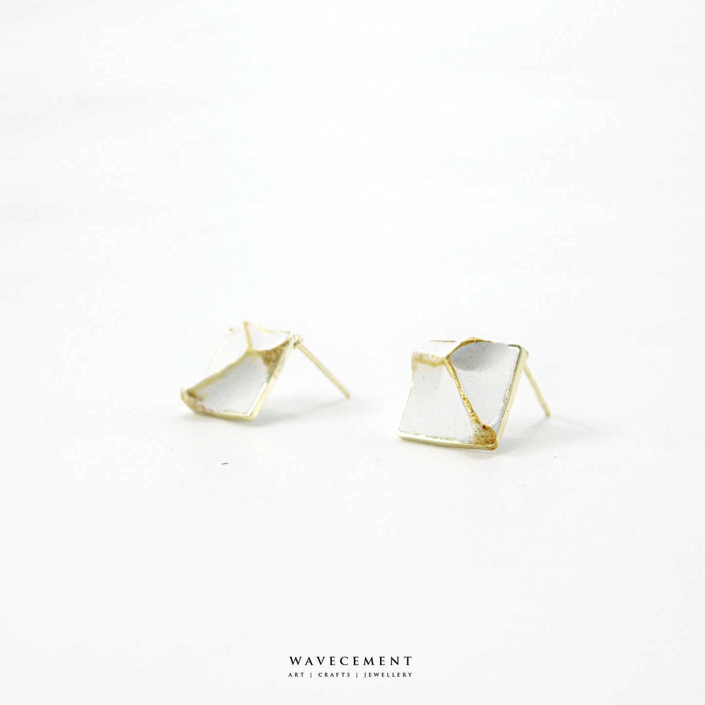 金繼系列|方形白水泥耳環 Kintsugi Series |Square White Cement Earrings
