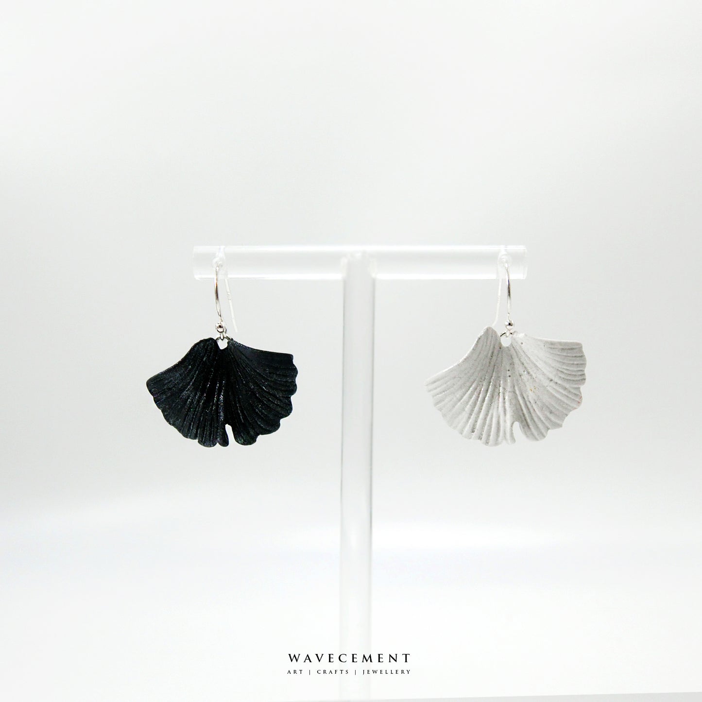 自然系列|銀杏-銀水泥耳環 Natural Series|Ginkgo-Silver Cement Pendant Earrings