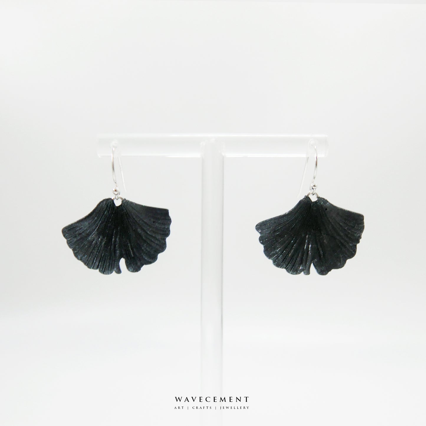 自然系列|銀杏-銀水泥耳環 Natural Series|Ginkgo-Silver Cement Pendant Earrings