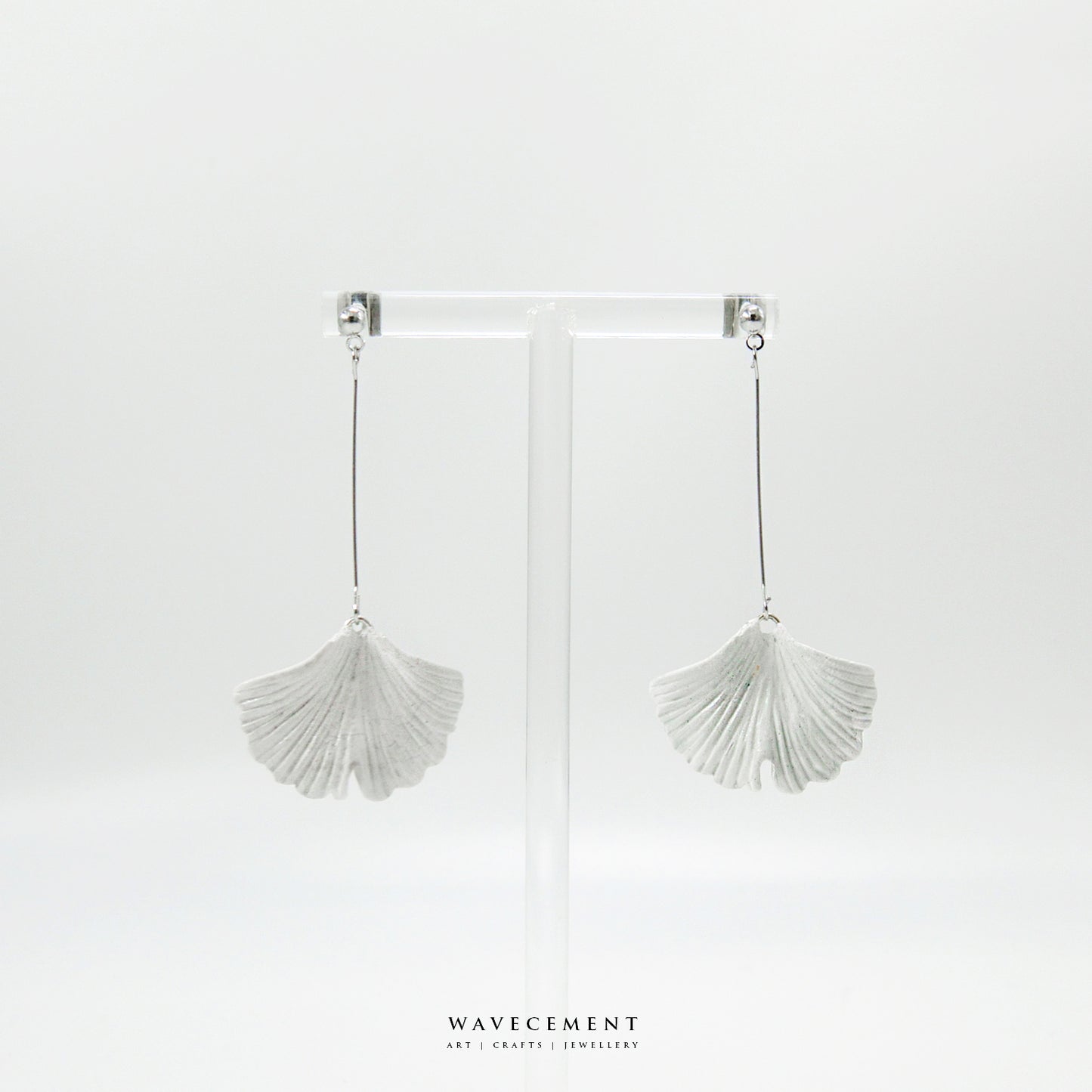 自然系列|銀杏-銀長垂吊水泥耳環 Natural Series|Ginkgo-Silver Long Cement Pendant Earrings