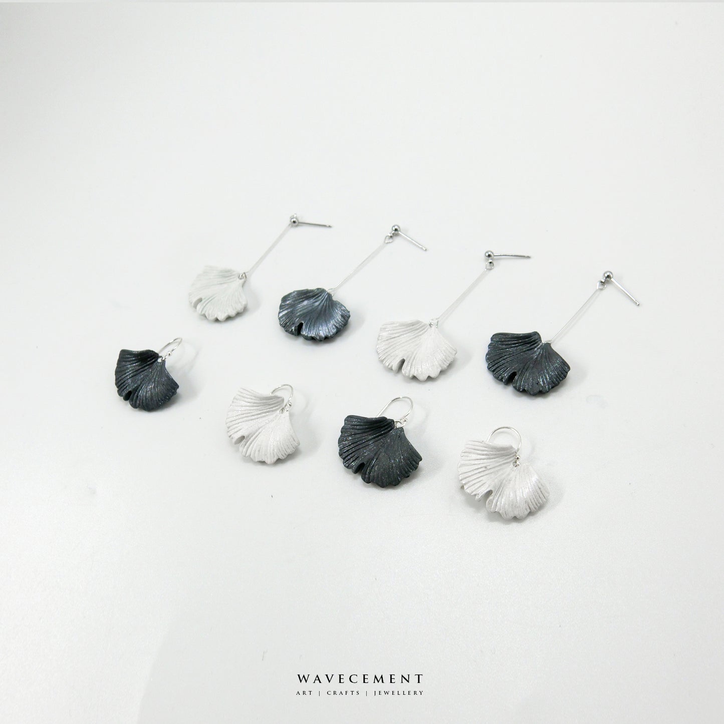 自然系列|銀杏-銀水泥耳環 Natural Series|Ginkgo-Silver Cement Pendant Earrings