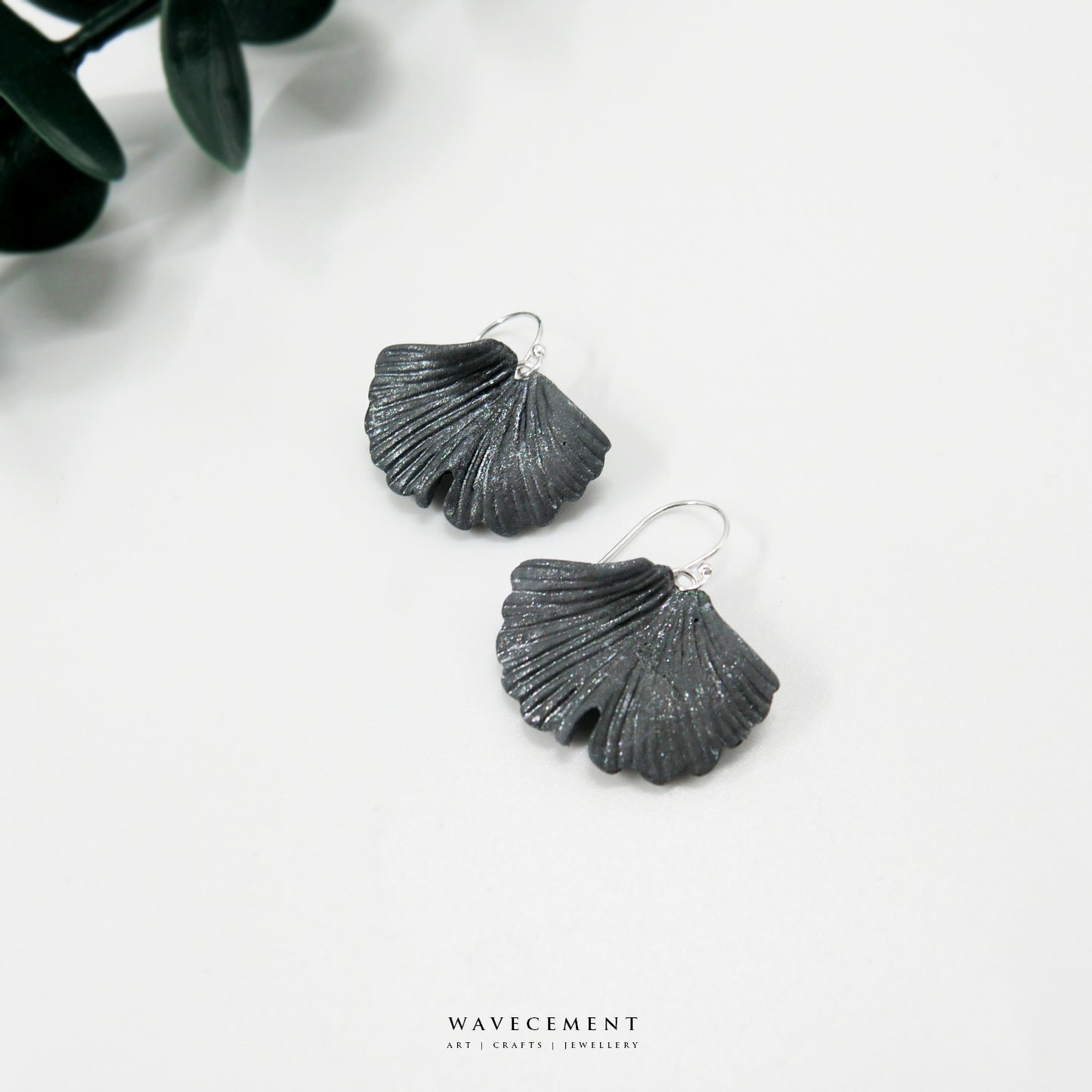自然系列|銀杏-銀水泥耳環 Natural Series|Ginkgo-Silver Cement Pendant Earrings