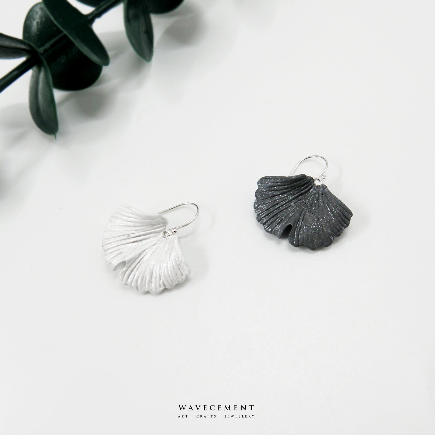 自然系列|銀杏-銀水泥耳環 Natural Series|Ginkgo-Silver Cement Pendant Earrings