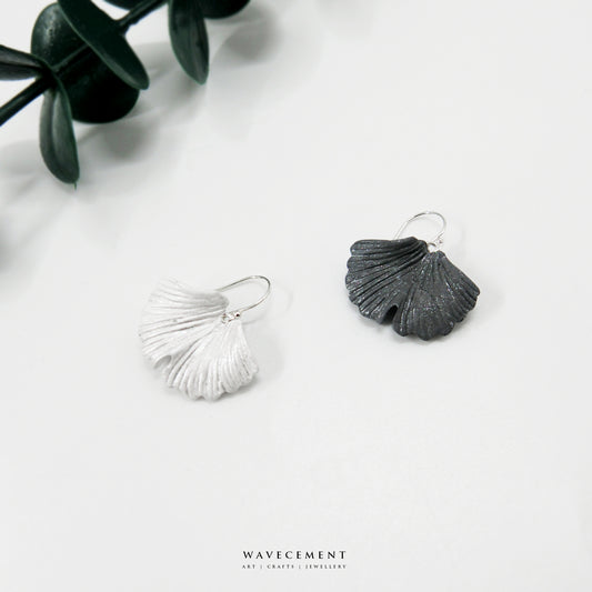 自然系列|銀杏-銀水泥耳環 Natural Series|Ginkgo-Silver Cement Pendant Earrings