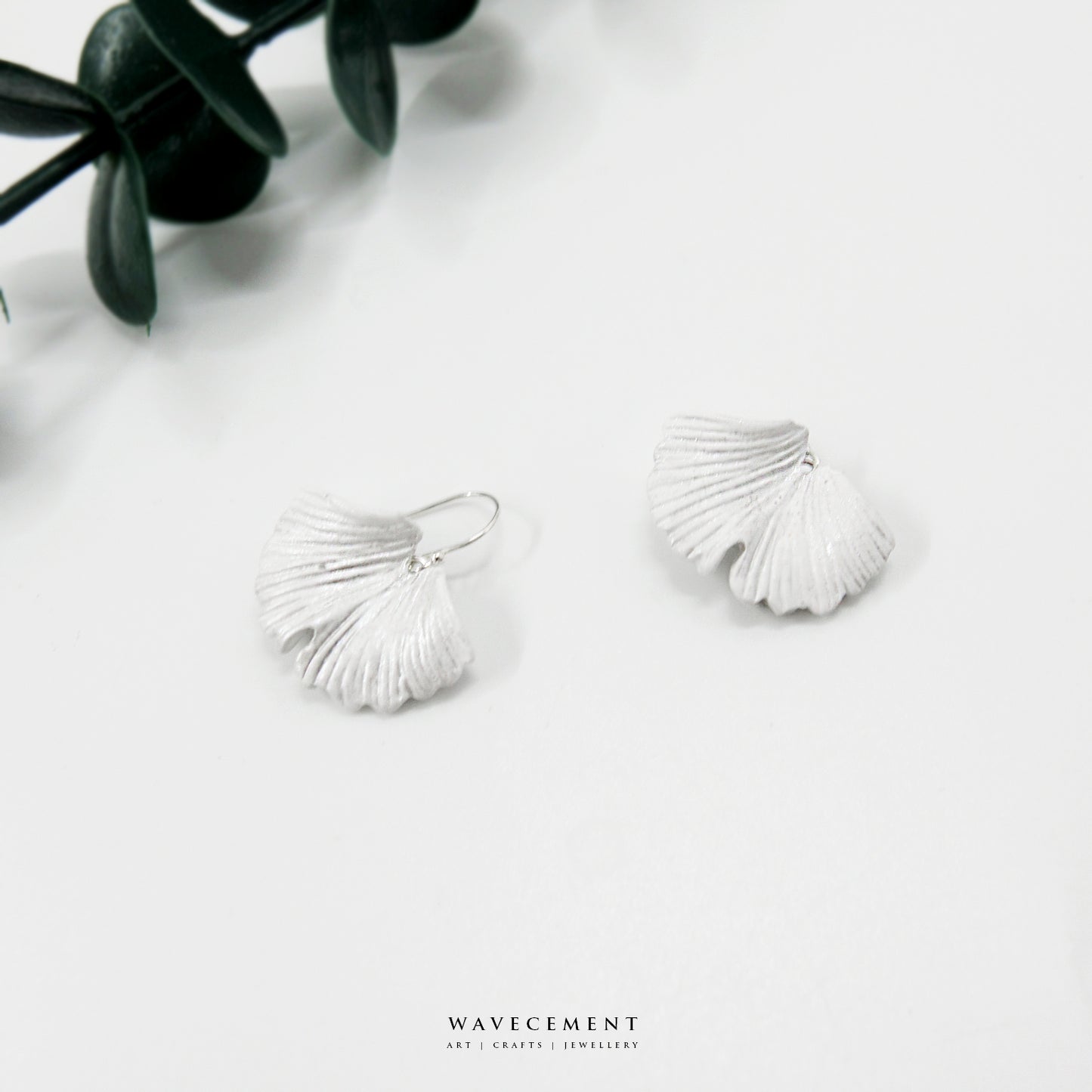自然系列|銀杏-銀水泥耳環 Natural Series|Ginkgo-Silver Cement Pendant Earrings