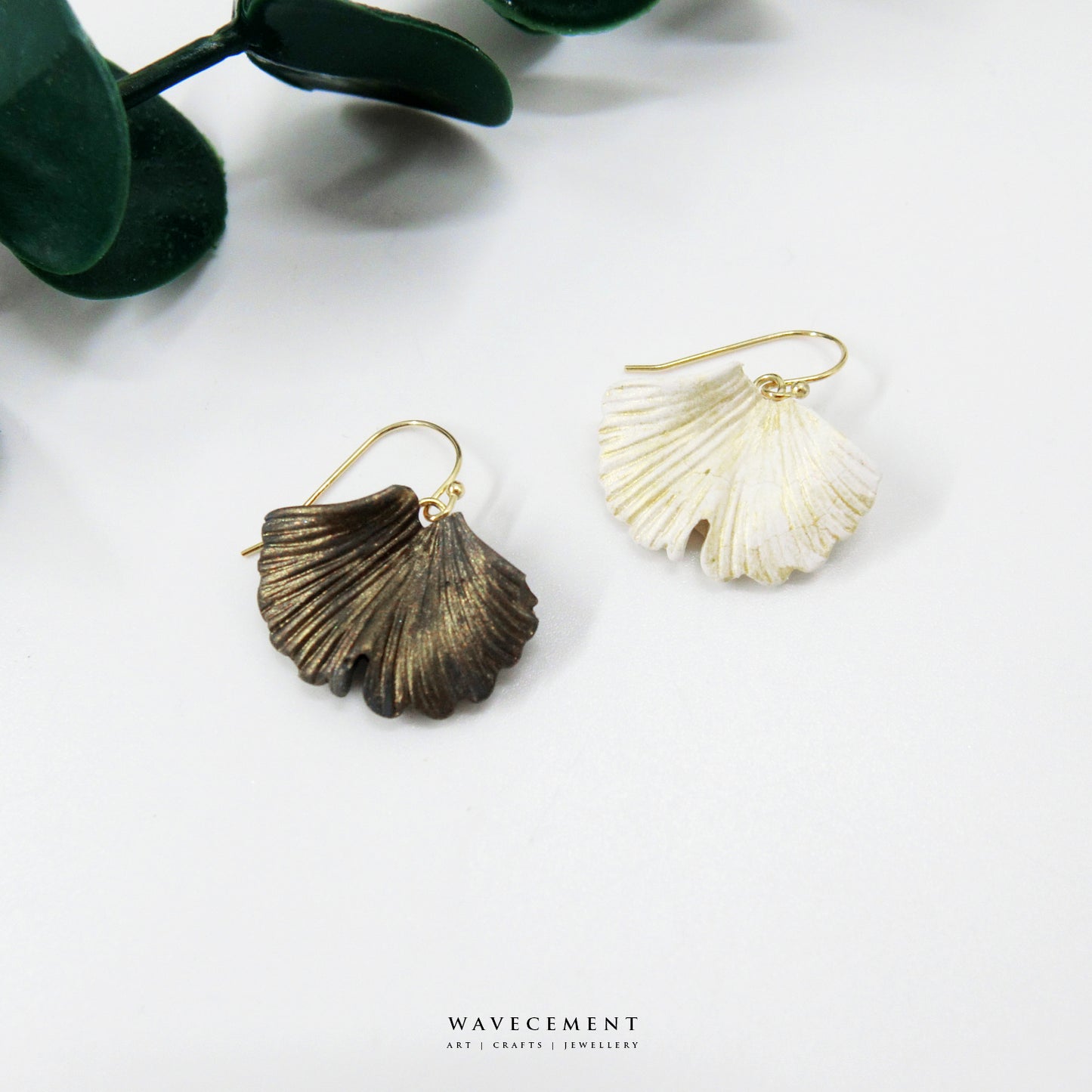 自然系列|銀杏-金短水泥耳環 Natural Series|Ginkgo-Gold Cement Pendant Earrings