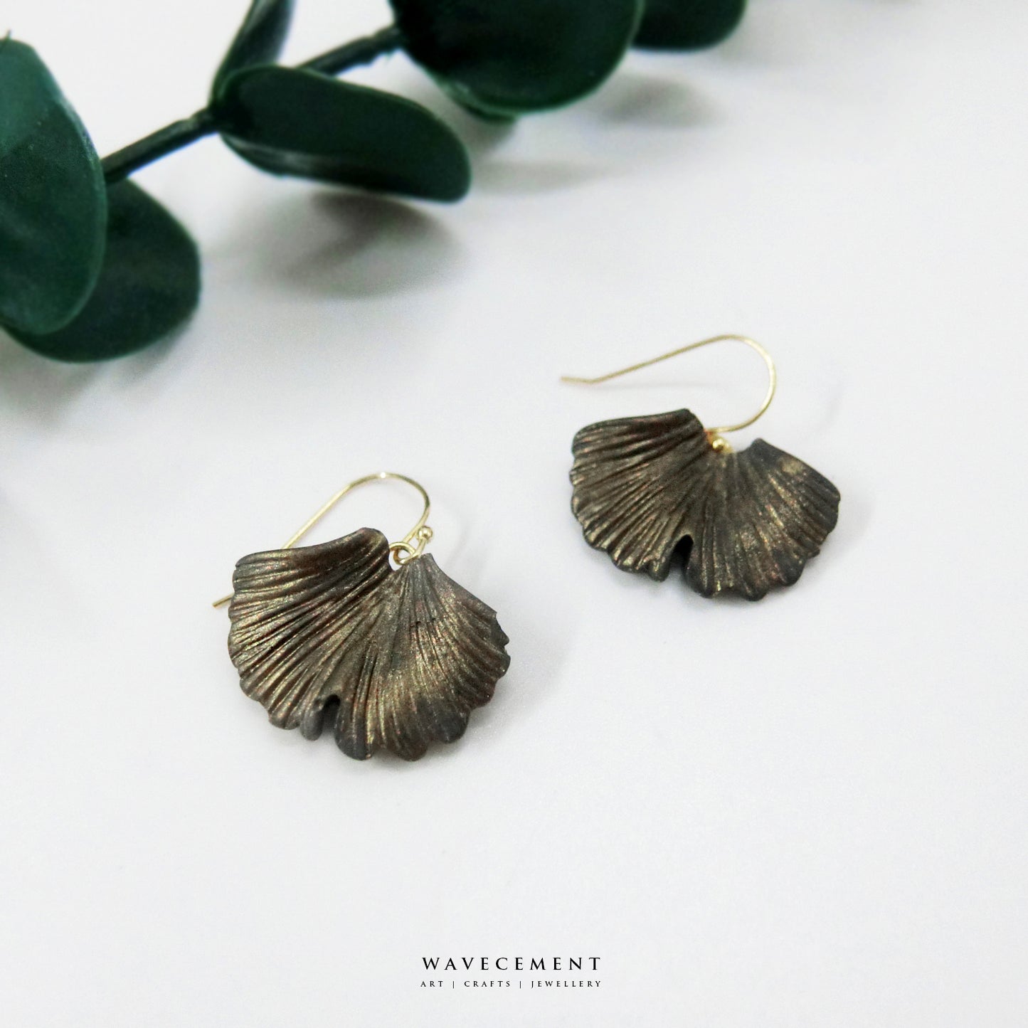 自然系列|銀杏-金短水泥耳環 Natural Series|Ginkgo-Gold Cement Pendant Earrings