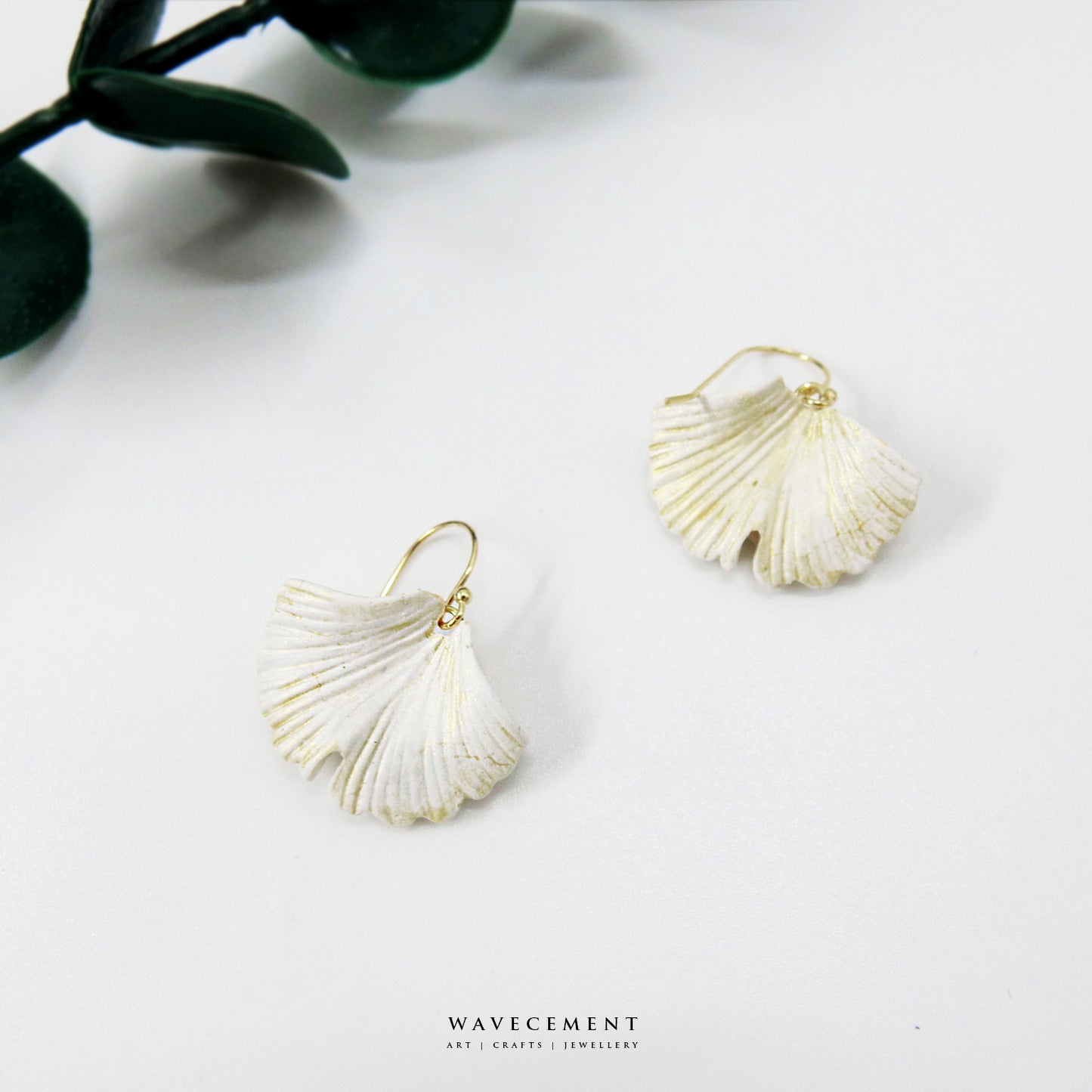 自然系列|銀杏-金短水泥耳環 Natural Series|Ginkgo-Gold Cement Pendant Earrings