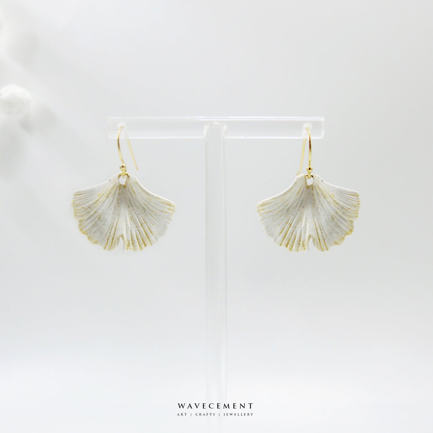 自然系列|銀杏-金短水泥耳環 Natural Series|Ginkgo-Gold Cement Pendant Earrings