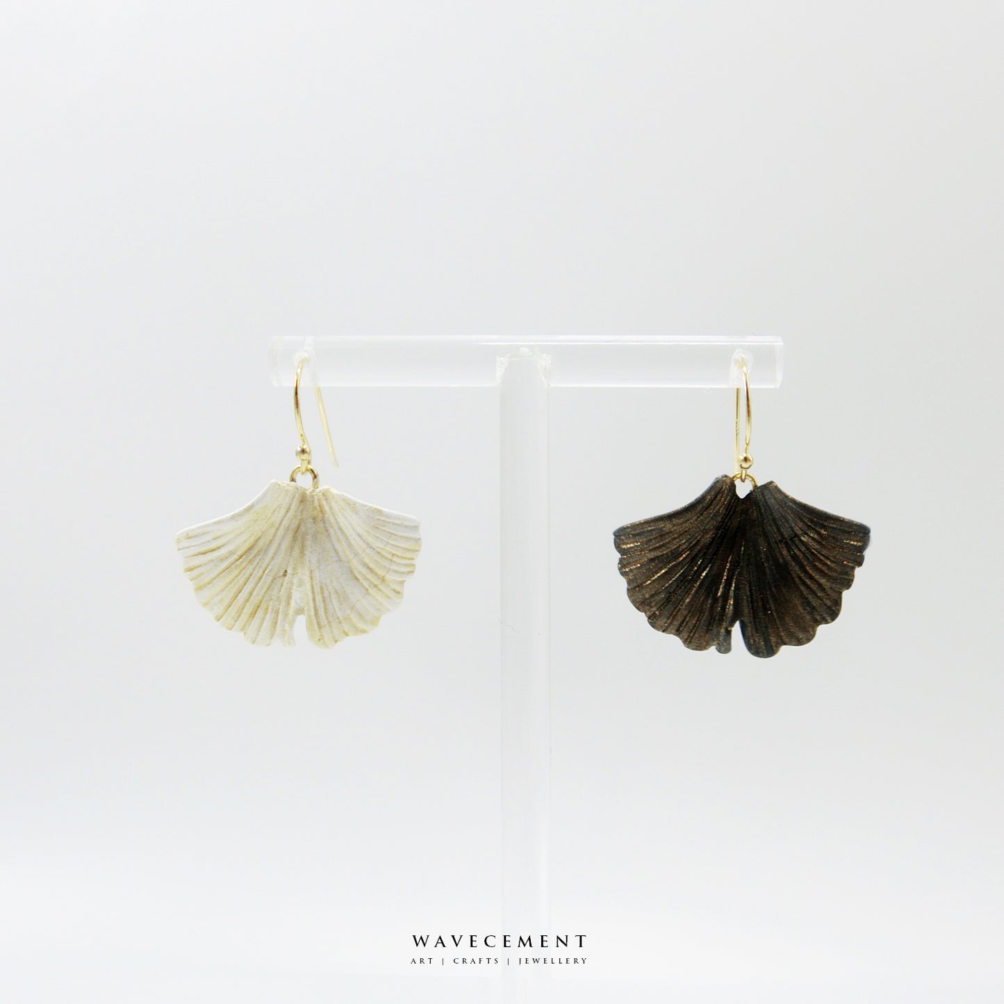 自然系列|銀杏-金短水泥耳環 Natural Series|Ginkgo-Gold Cement Pendant Earrings