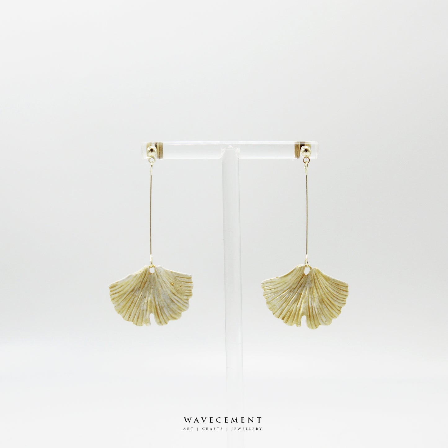自然系列|銀杏-金長垂吊水泥耳環 Natural Series|Ginkgo-Gold Long Cement Pendant Earrings