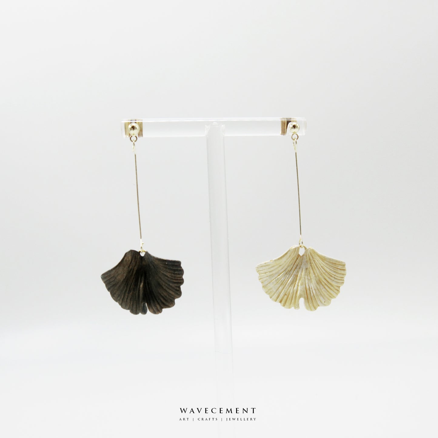 自然系列|銀杏-金長垂吊水泥耳環 Natural Series|Ginkgo-Gold Long Cement Pendant Earrings