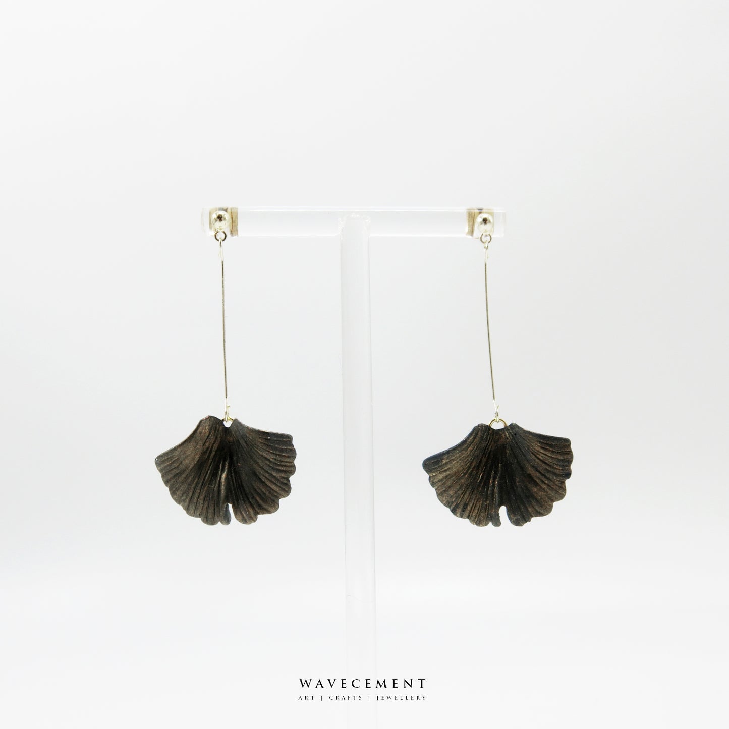 自然系列|銀杏-金長垂吊水泥耳環 Natural Series|Ginkgo-Gold Long Cement Pendant Earrings