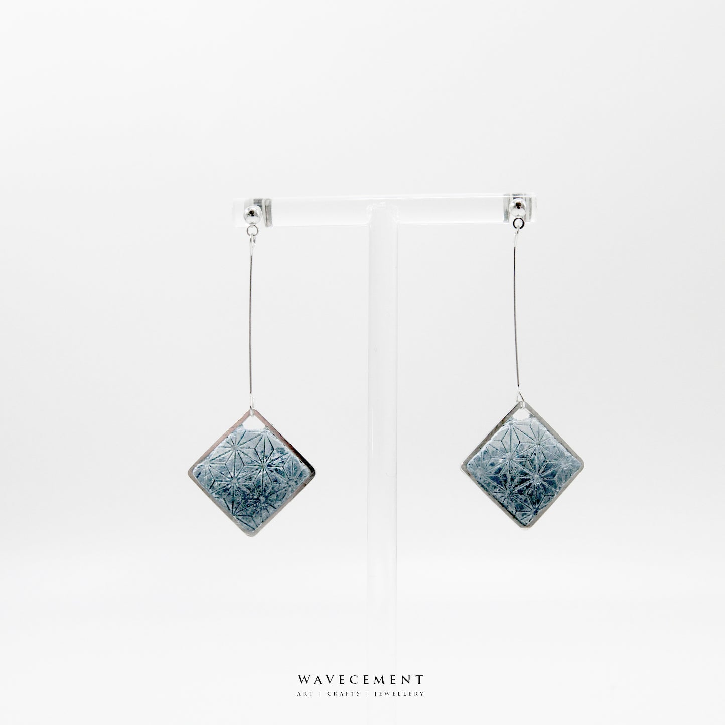 浮世繪系列|染藍日本花紋水泥耳環 Ukiyo-e Series|Blue Japanese Flower Pattern Cement Earring