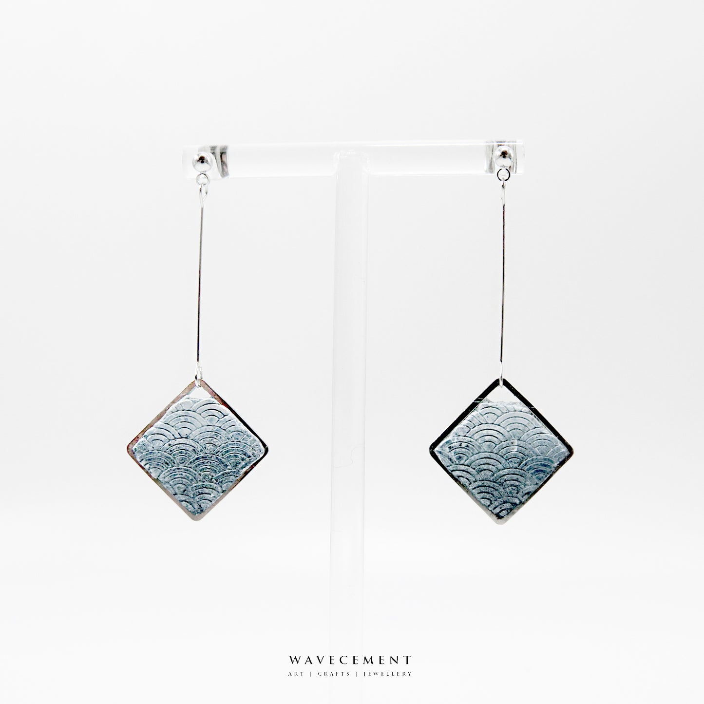 浮世繪系列|染藍日本水紋水泥耳環 Ukiyo-e Series|Blue Japanese Wave Pattern Cement Earring
