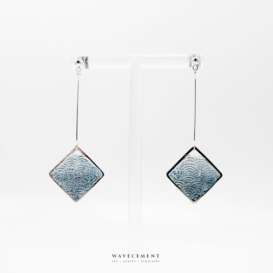 浮世繪系列|染藍日本水紋水泥耳環 Ukiyo-e Series|Blue Japanese Wave Pattern Cement Earring