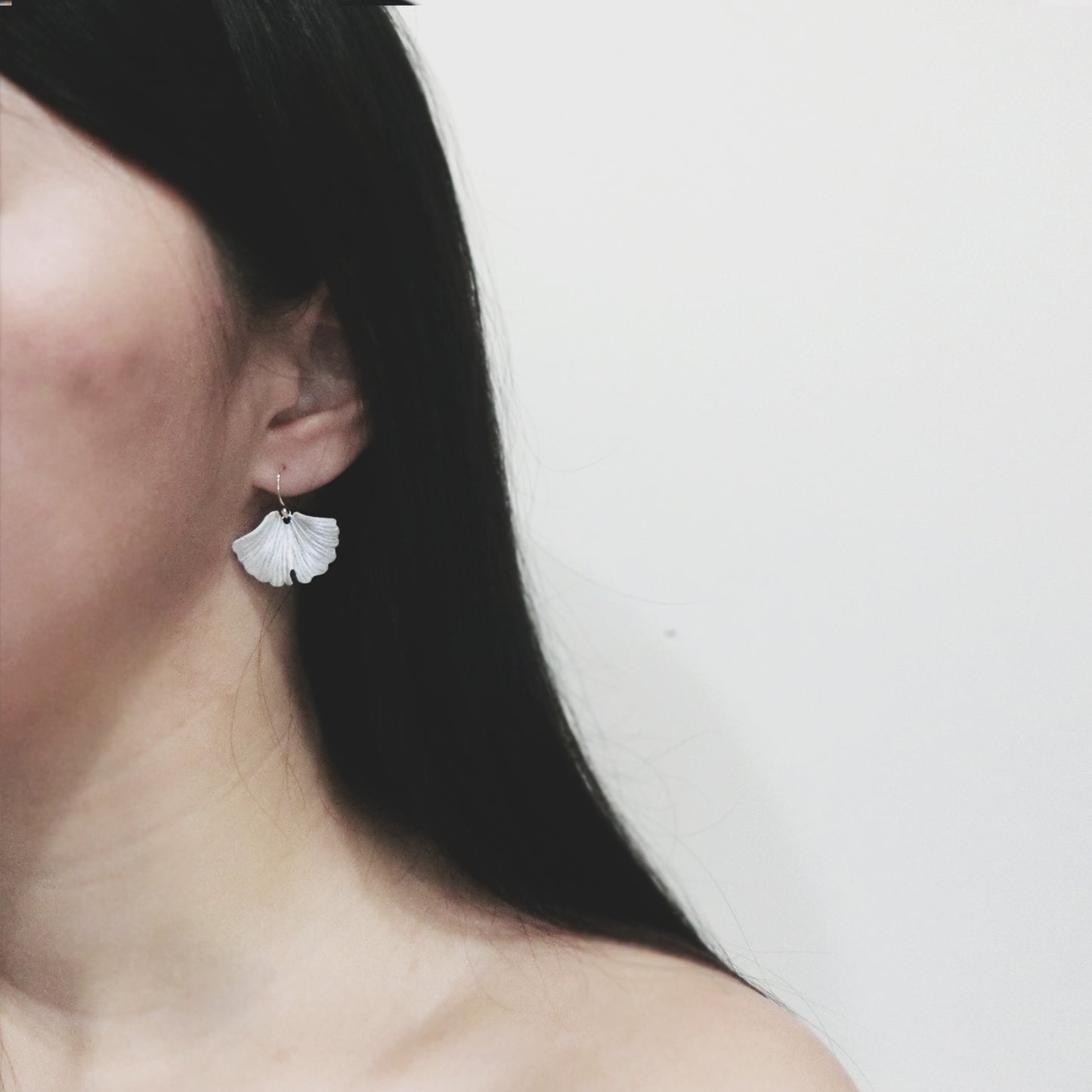 自然系列|銀杏-銀水泥耳環 Natural Series|Ginkgo-Silver Cement Pendant Earrings