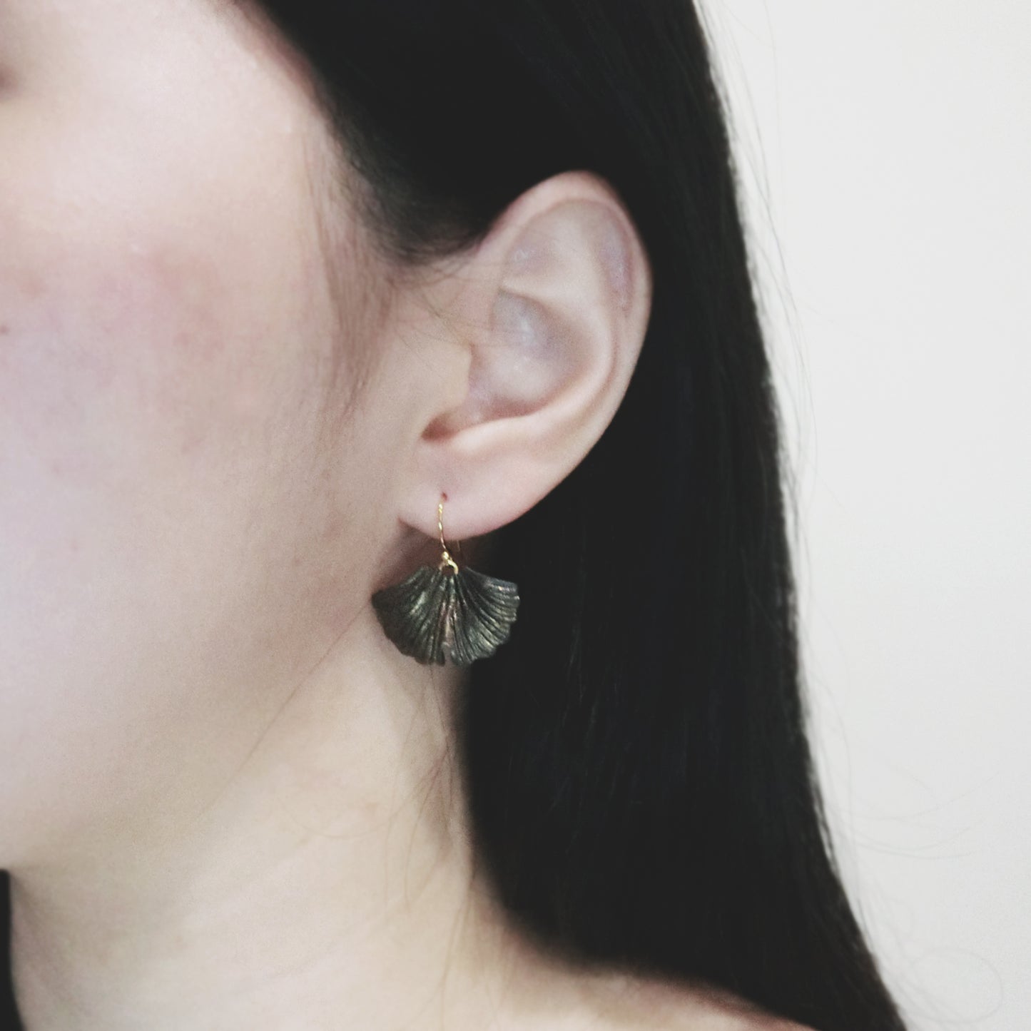 自然系列|銀杏-金短水泥耳環 Natural Series|Ginkgo-Gold Cement Pendant Earrings