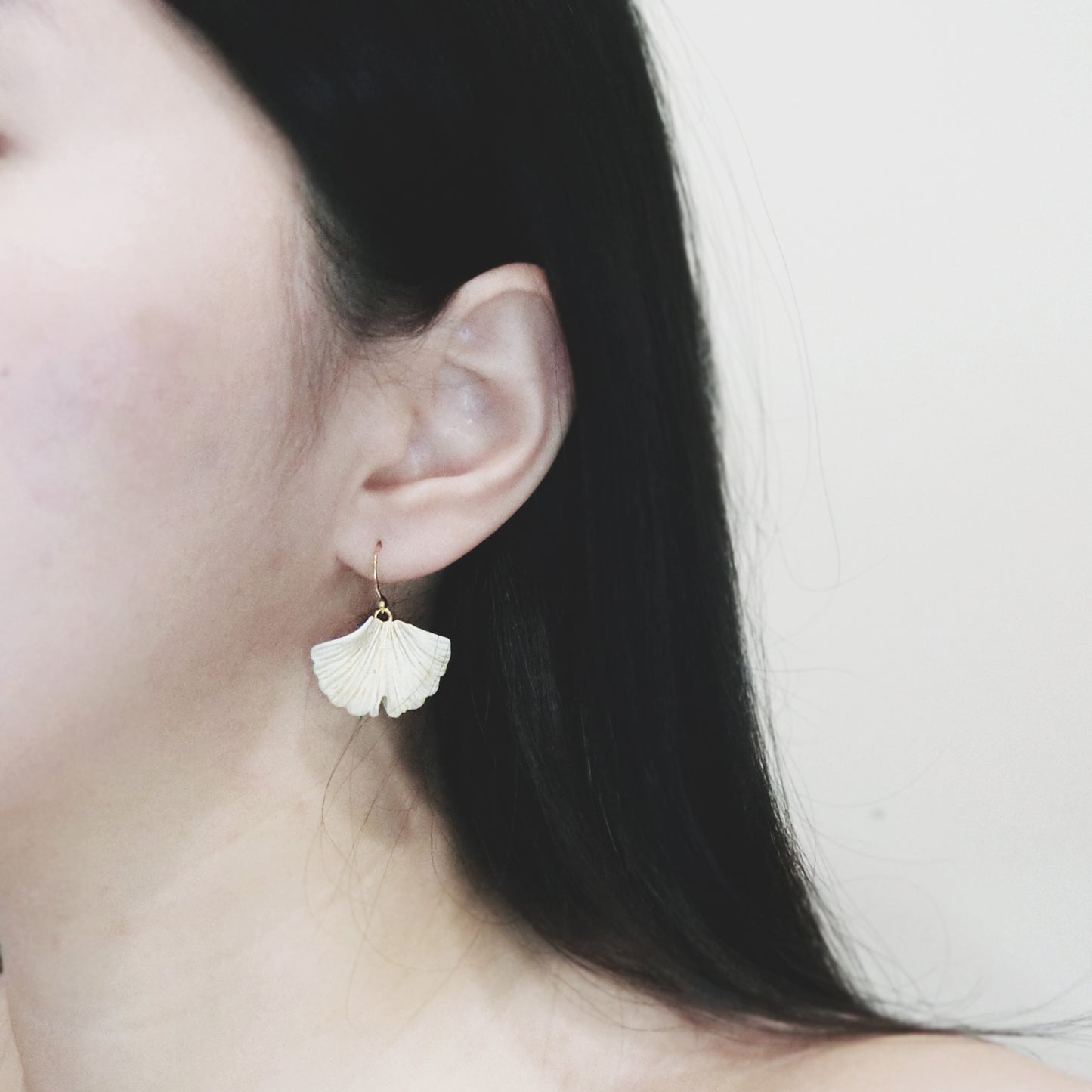 自然系列|銀杏-金短水泥耳環 Natural Series|Ginkgo-Gold Cement Pendant Earrings