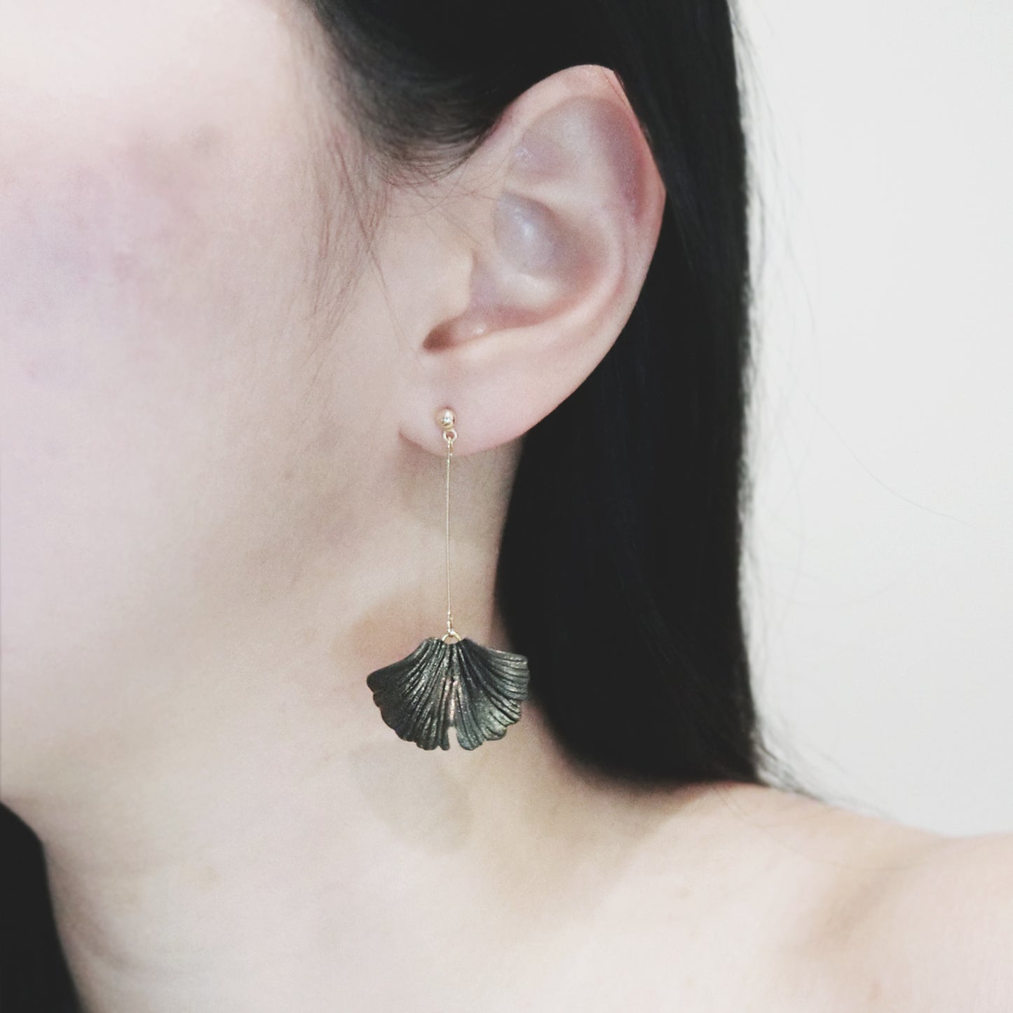 自然系列|銀杏-金長垂吊水泥耳環 Natural Series|Ginkgo-Gold Long Cement Pendant Earrings