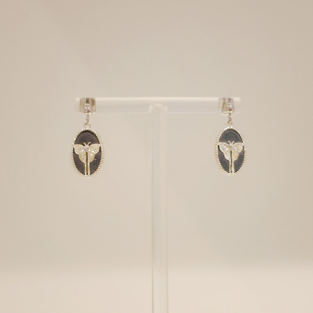 羅盤系列|銀黑蝴蝶羅盤耳環 Compass Series|Black Butterfly Compass Silver Earrings