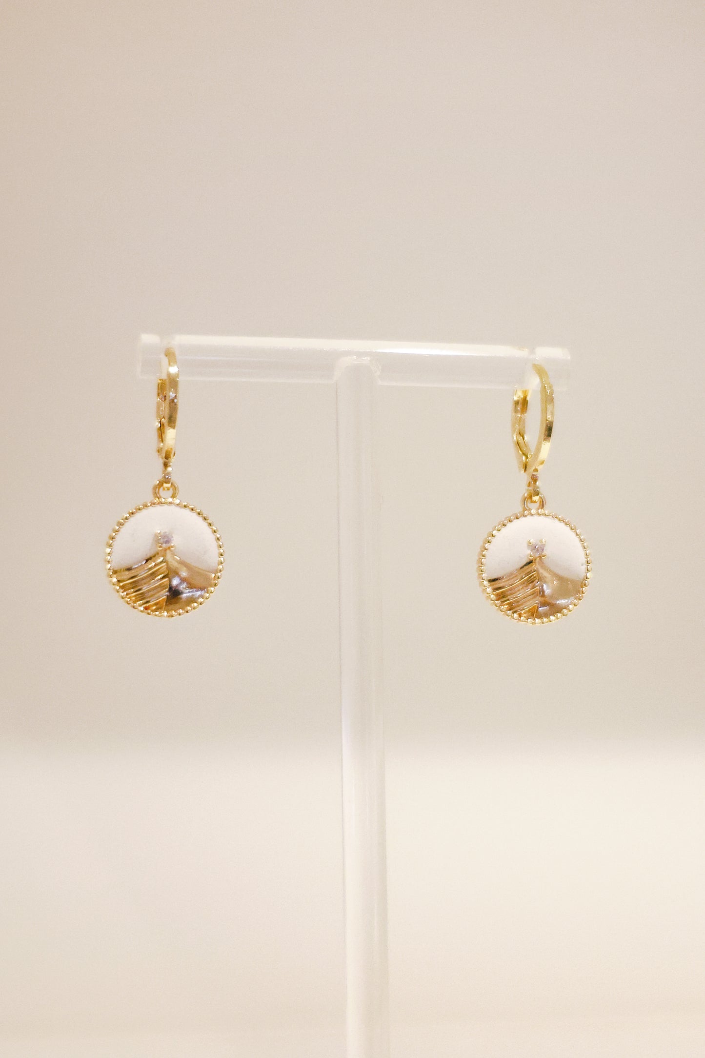 羅盤系列|金白沙丘羅盤耳環 Compass Series|Gold White Dune Compass Earrings