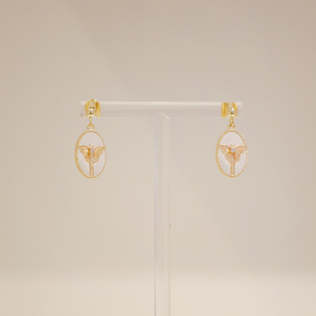 羅盤系列|金白蝴蝶羅盤耳環 Compass Series|White Butterfly Compass Gold Earrings