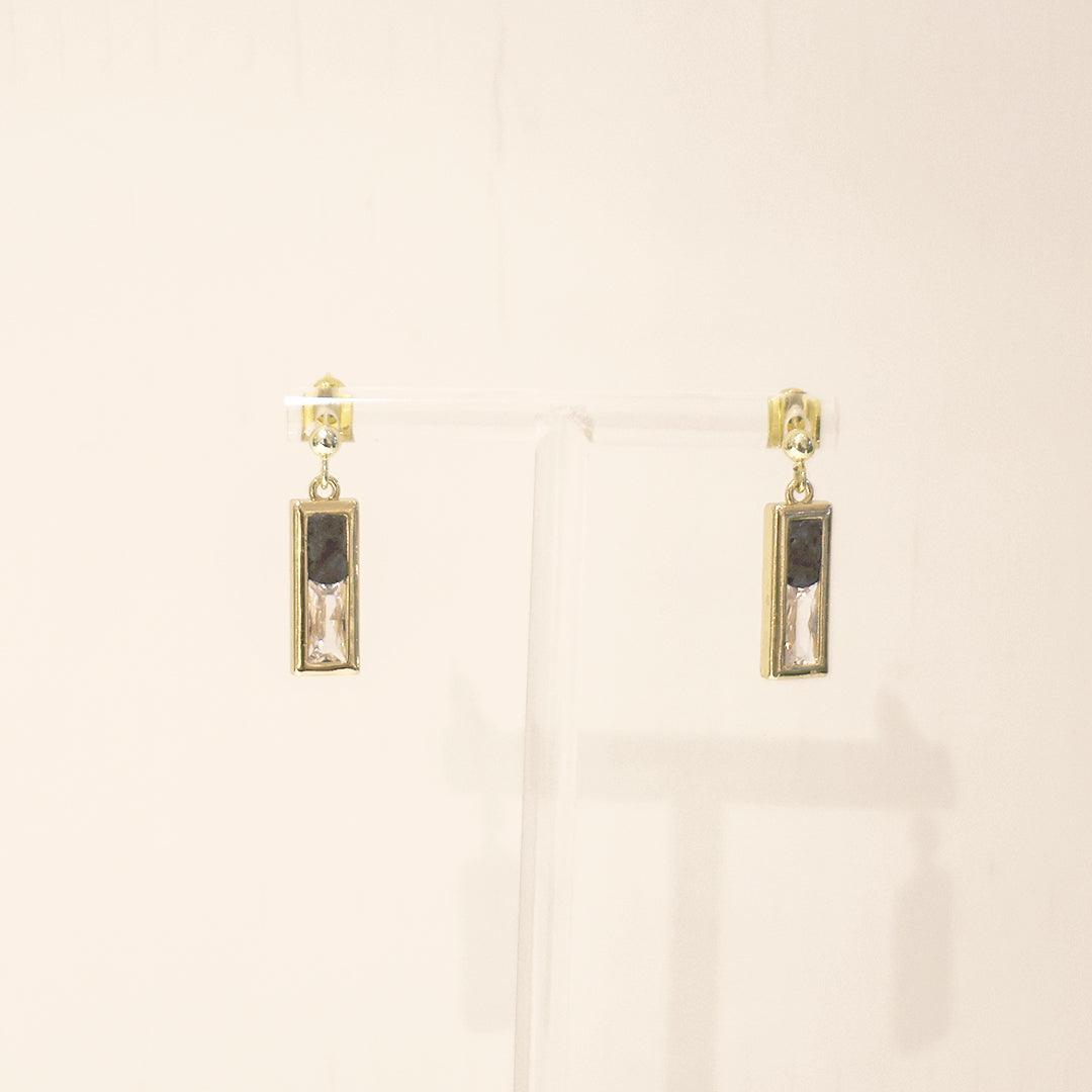 水晶系列|黑夜長方形水晶金耳環 Crystal Series|Night Rectangular Crystal Gold Earrings
