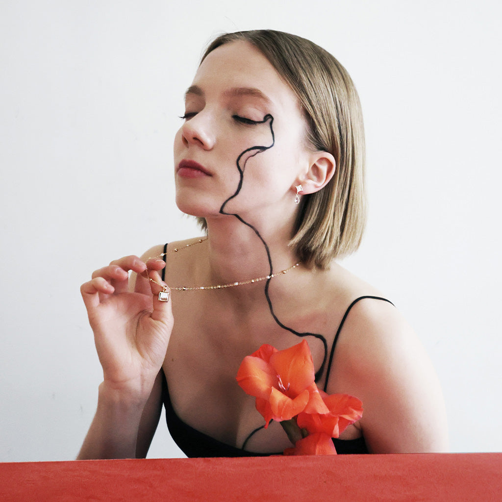 水晶系列 Crystal Series - 白晝方形水晶珍珠項鏈