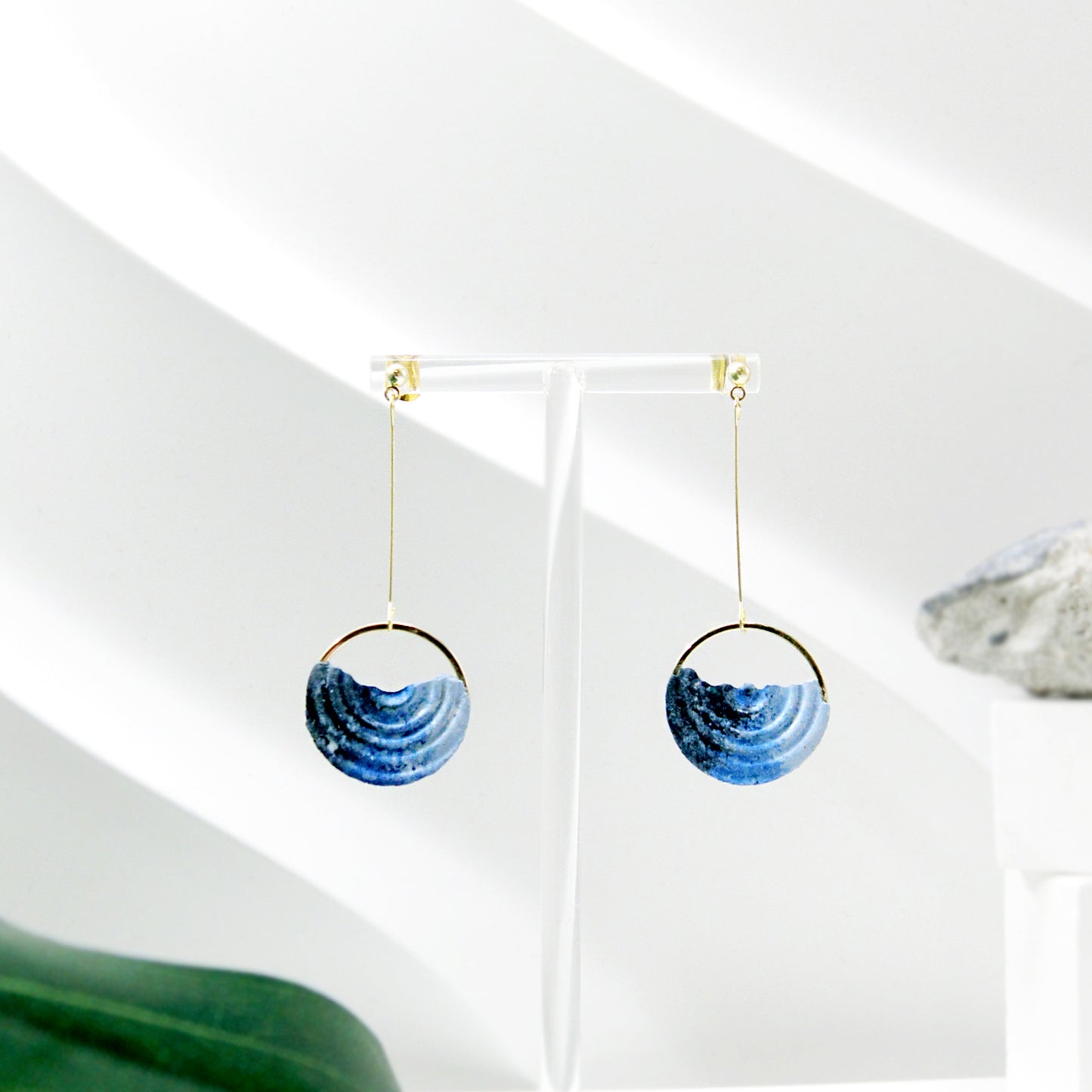 浮世繪系列|染藍海浪水泥耳環 Ukiyo-e Series|The wave circular cement earring