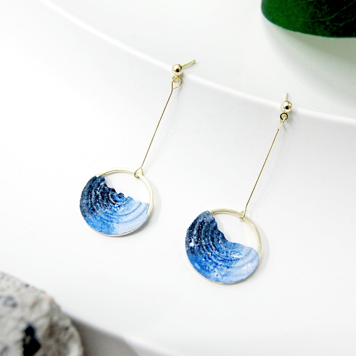 浮世繪系列|染藍海浪水泥耳環 Ukiyo-e Series|The wave circular cement earring