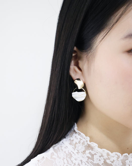 沙丘系列｜金白圓形金屬沙丘耳環 Sand Dune Series｜White Gold Round Metal Dune Earrings