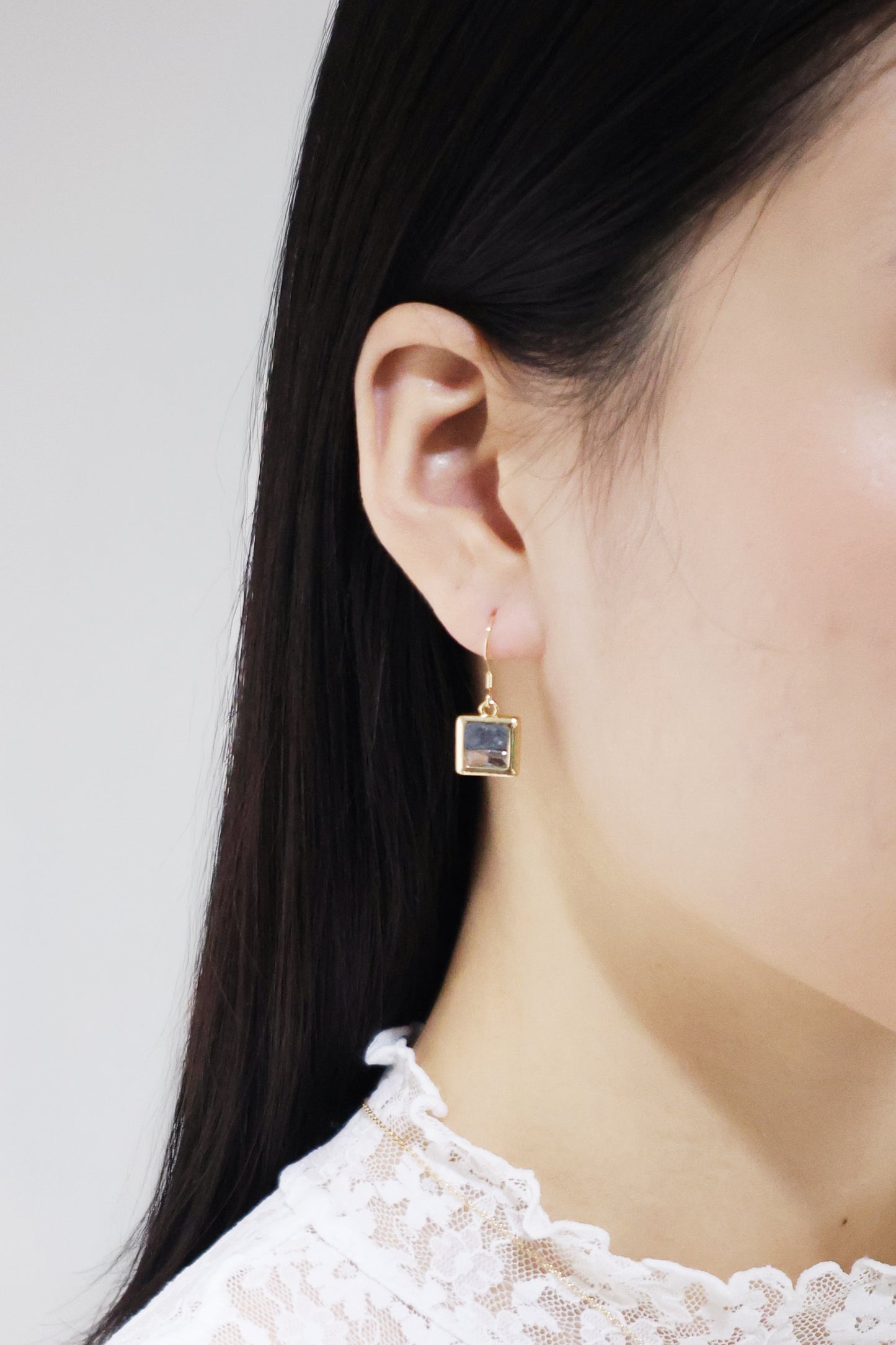 水晶系列｜黑夜方形水晶金耳環  Crystal Series｜Night Square Crystal Gold Earrings