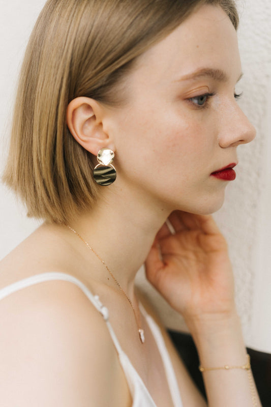 沙丘系列｜金黑圓形金屬沙丘耳環 Sand Dune Series｜Black Gold Round Metal Dune Earrings