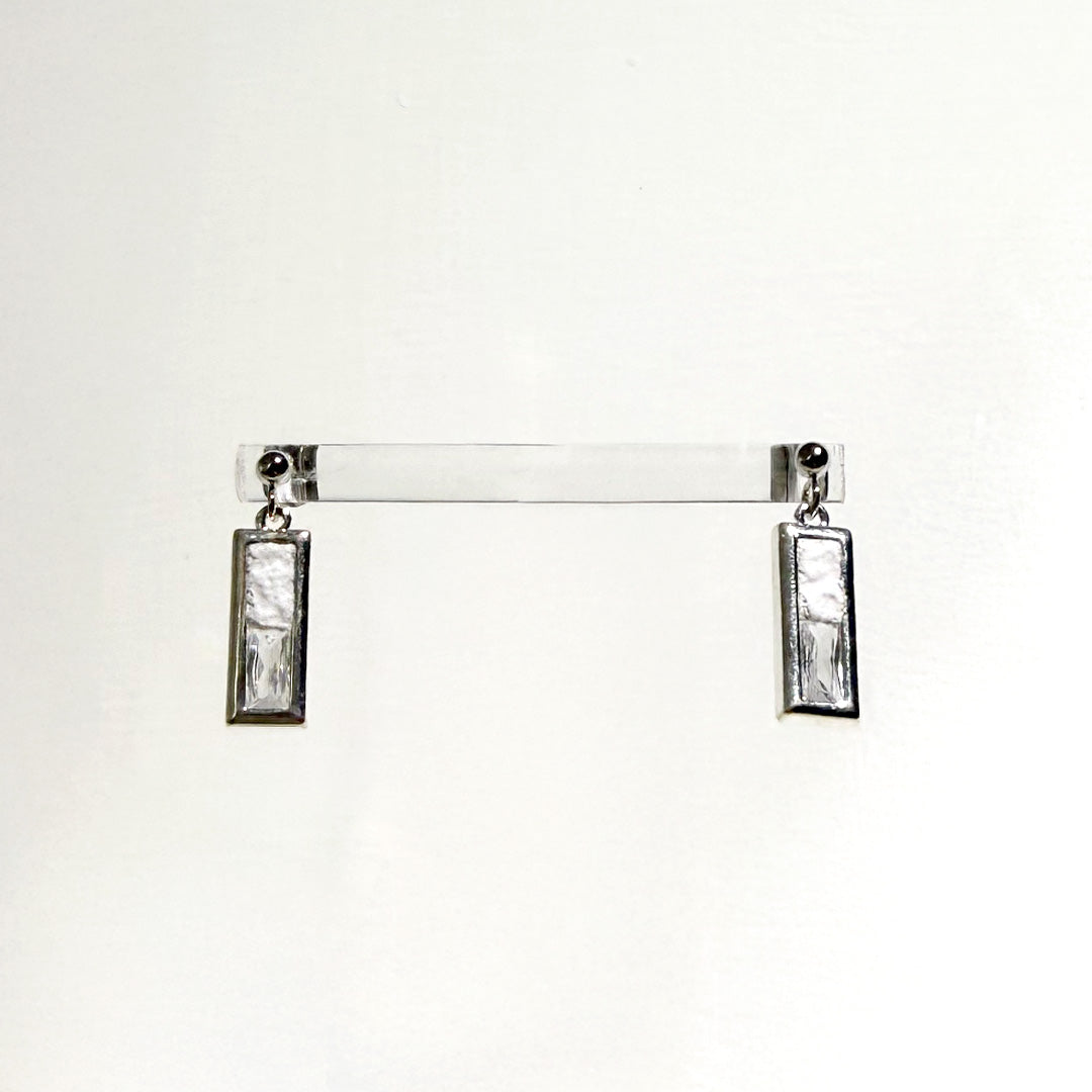 水晶系列 Crystal Series - 白晝/黑夜長方形水晶銀耳環