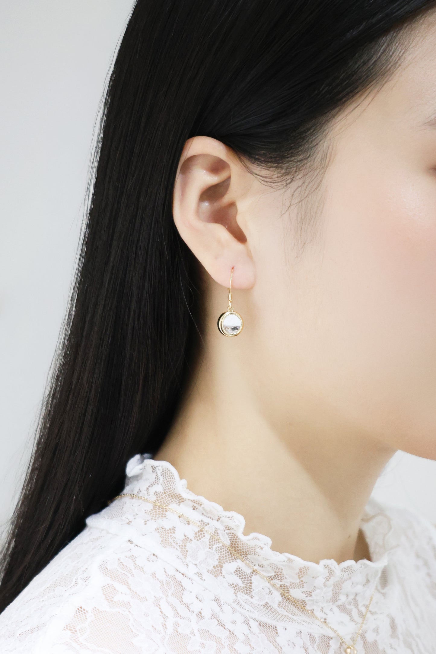 水晶系列｜白晝圓形水晶金耳環  Crystal Series｜Day Round Crystal Gold Earrings
