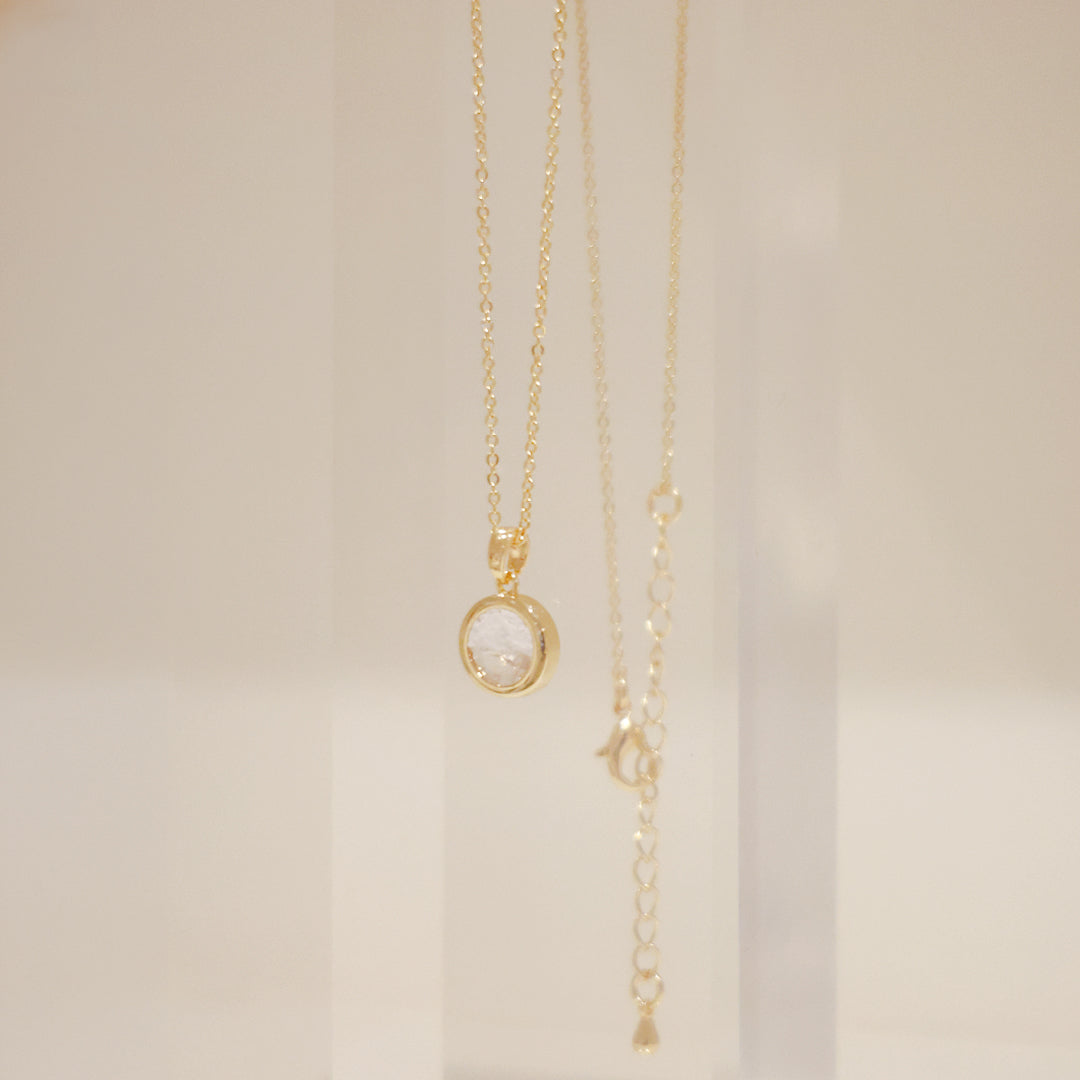 水晶系列｜白晝圓形水晶金項鏈  Crystal Series｜ Day  Round Crystal Gold Necklace