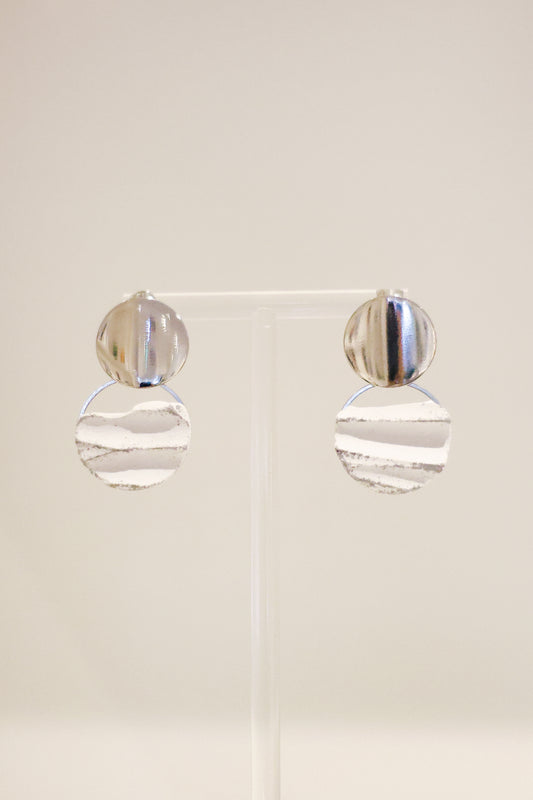 沙丘系列｜銀白圓形金屬沙丘耳環 Sand Dune Series｜White Silver Round Metal Dune Earrings