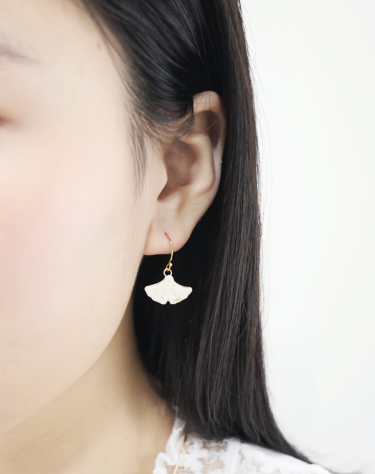 銀杏系列｜小小銀杏白金水泥短耳環 Ginkgo Series｜Little Ginkgo White Gold Cement Earrings