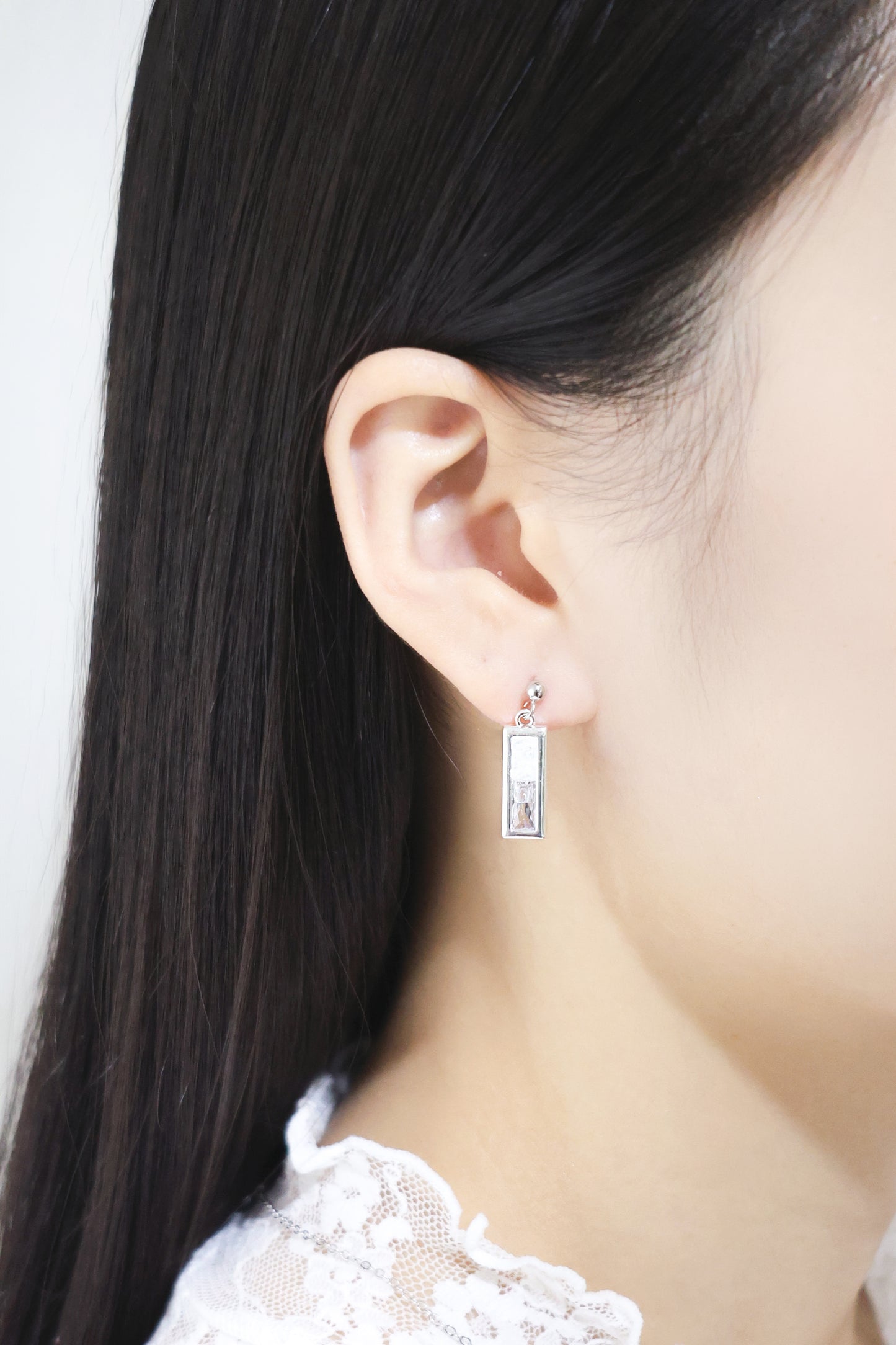 水晶系列｜白晝長方形水晶銀耳環  Crystal Series｜Day Rectangular Crystal Silver Earrings