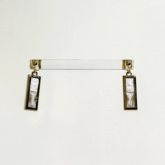水晶系列 Crystal Series - 白晝/黑夜長方形水晶金耳環